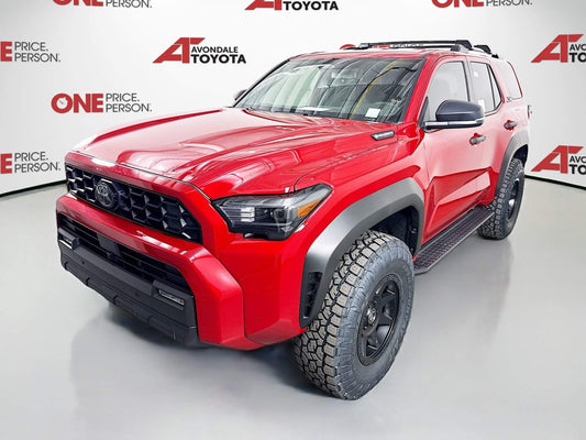 2025 red Toyota 4Runner with 1.5 inch front level lift and off-road tires