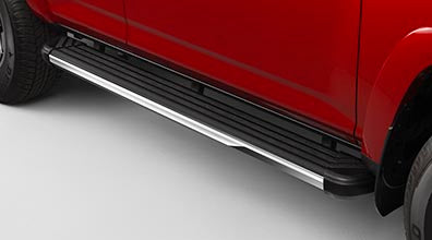 4Runner side steps dealer installed durable black and silver running board on red vehicle